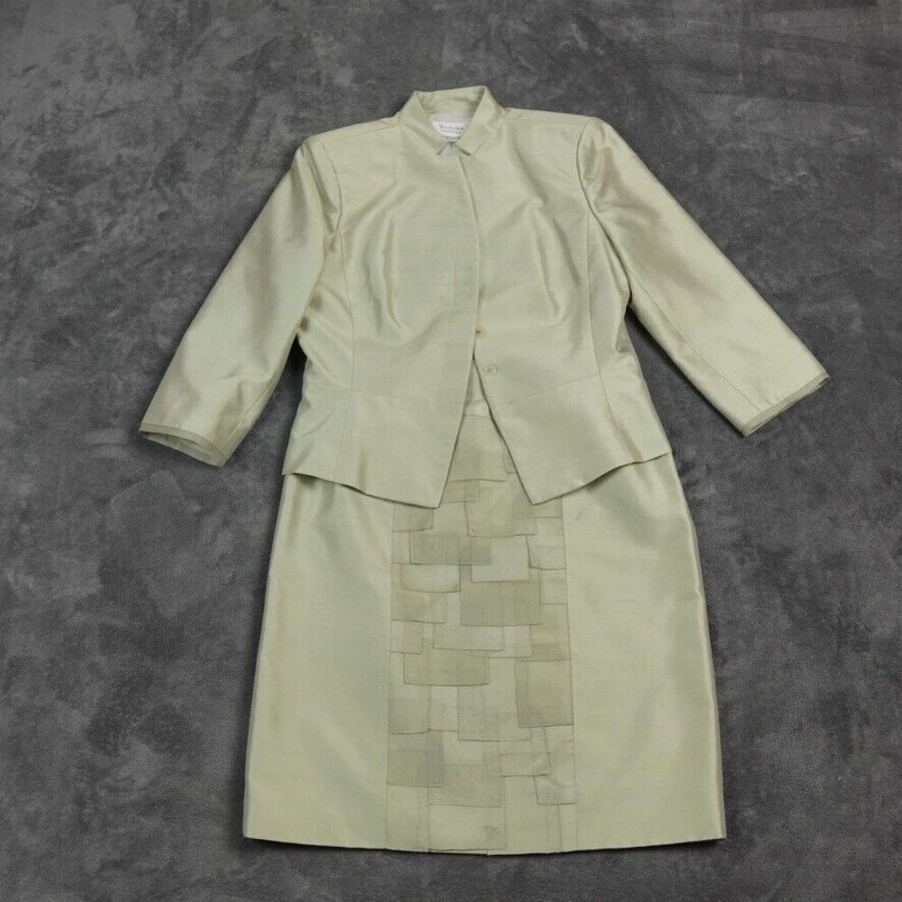 Toshiko Fashions Silk Skirt Suit Womens Green Tang Waterfall Patch Style Elegant